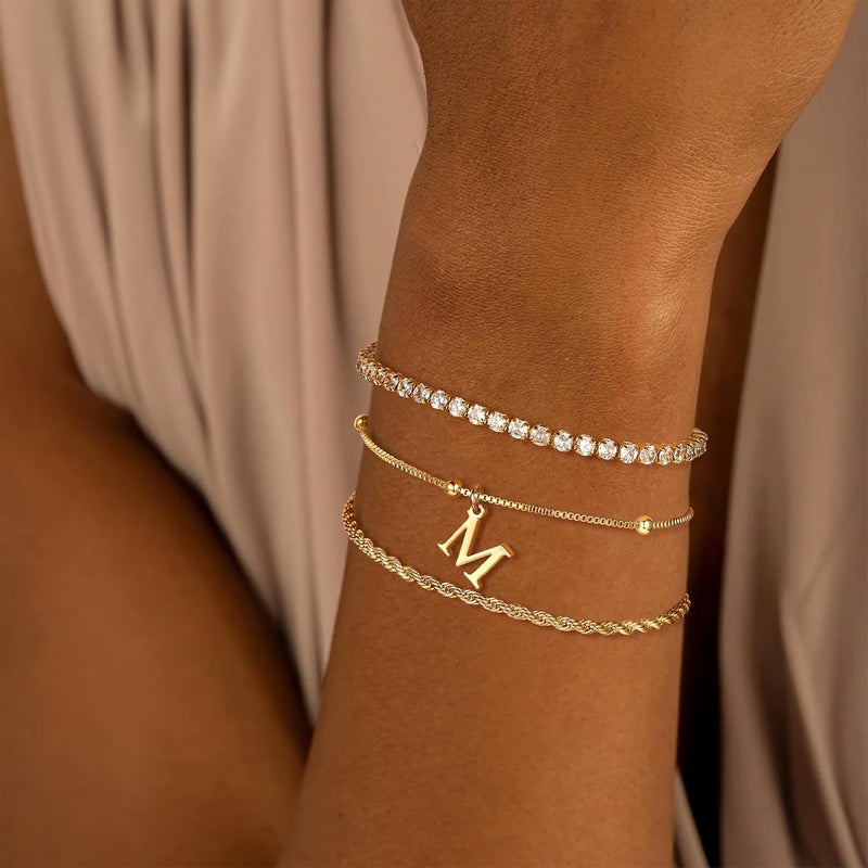 JIAOGE Valentines Day Gifts for Her Kids - Dainty Gold Bracelets for Women Personalized Gold/Silver Initial Bracelet Stack Stackable Rope Box Chain Tennis Bracelets for Girls Jewelry Set - Image 4